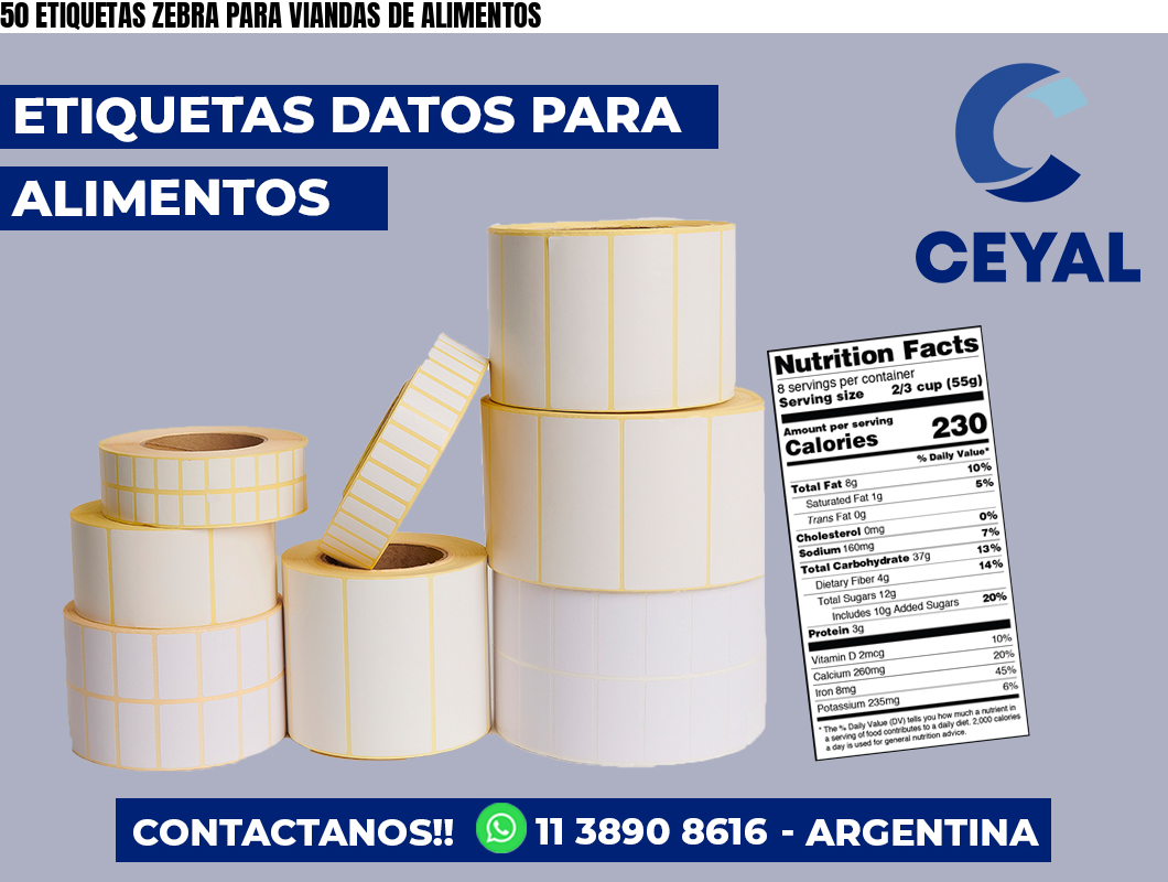 50 ETIQUETAS ZEBRA PARA VIANDAS DE ALIMENTOS