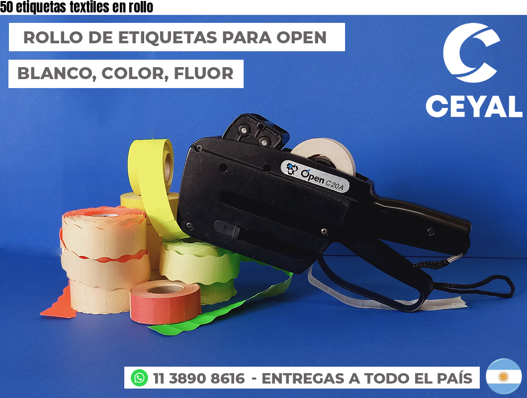 50 etiquetas textiles en rollo