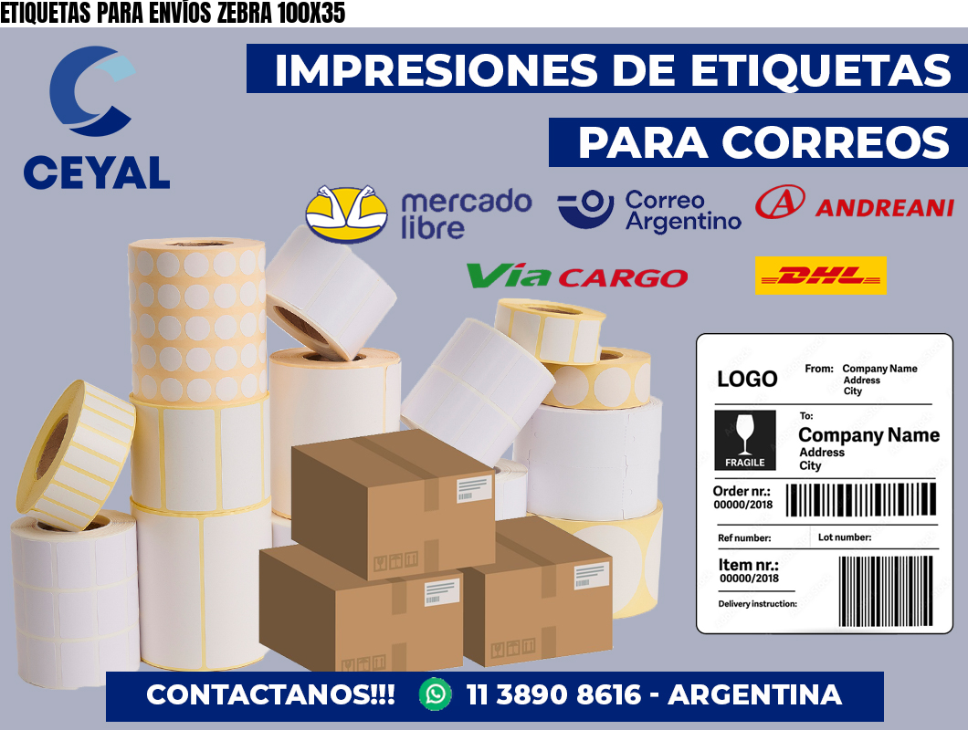 ETIQUETAS PARA ENVÍOS ZEBRA 100X35