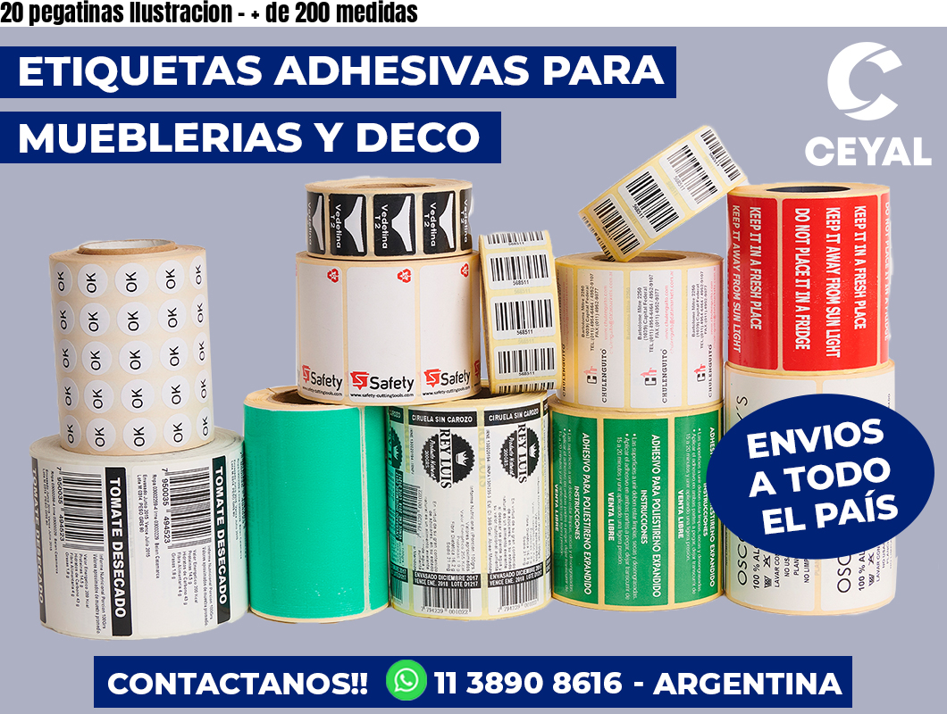 20 pegatinas Ilustracion - + de 200 medidas