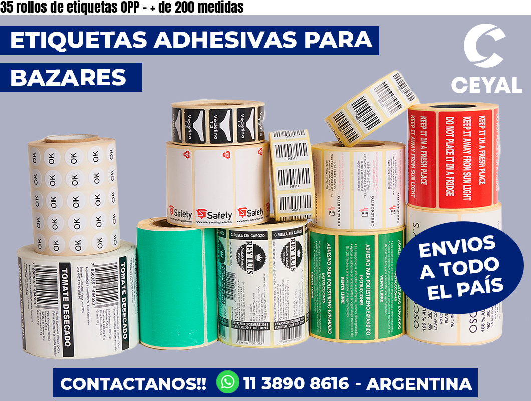 35 rollos de etiquetas OPP – + de 200 medidas