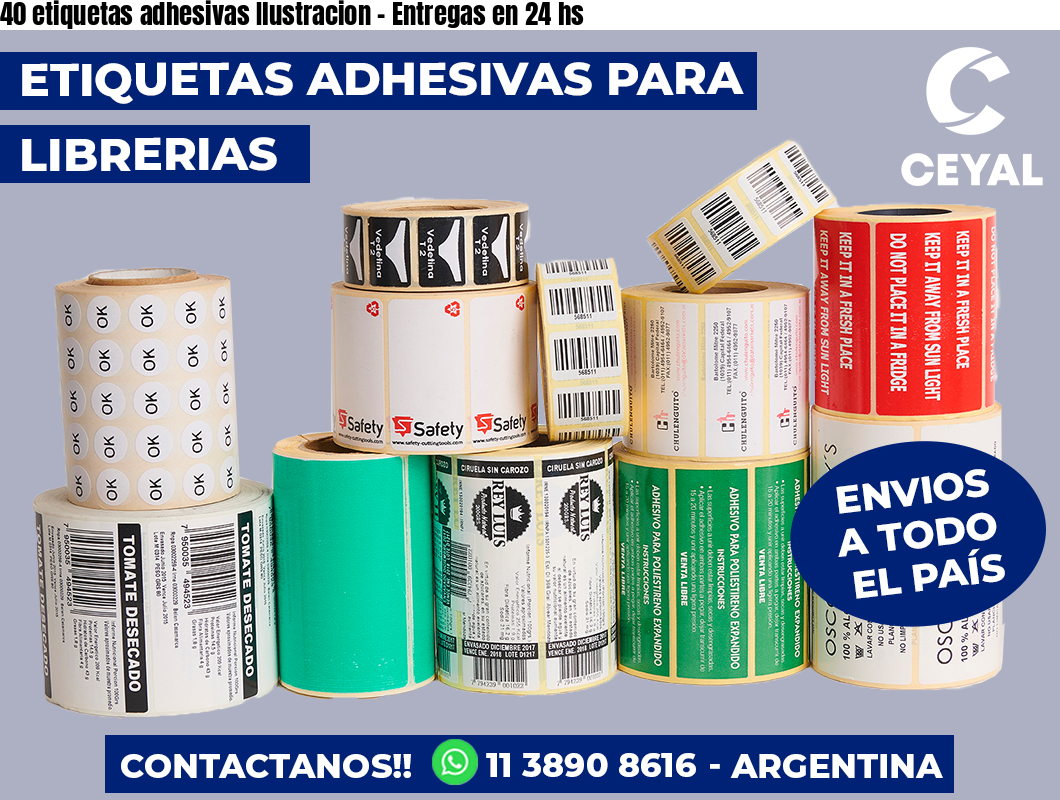 40 etiquetas adhesivas Ilustracion – Entregas en 24 hs