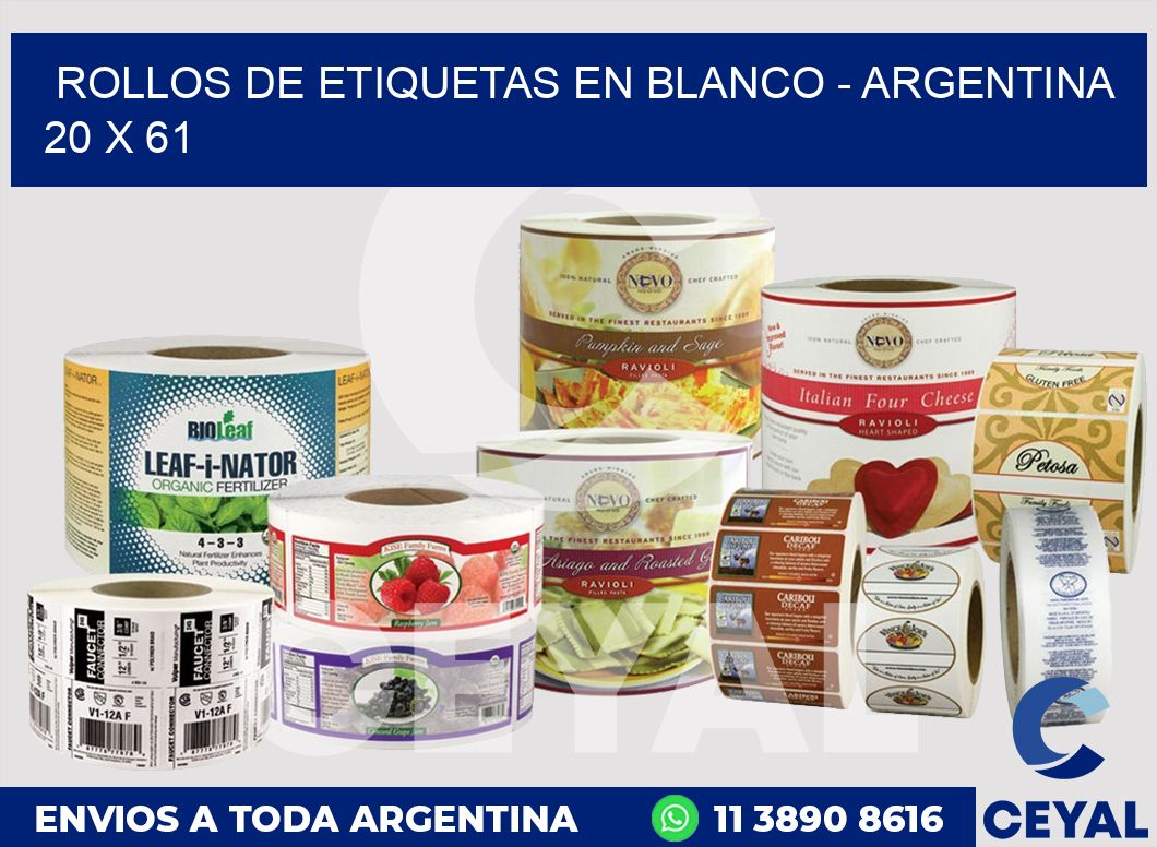 Rollos de etiquetas en blanco – Argentina 20 x 61