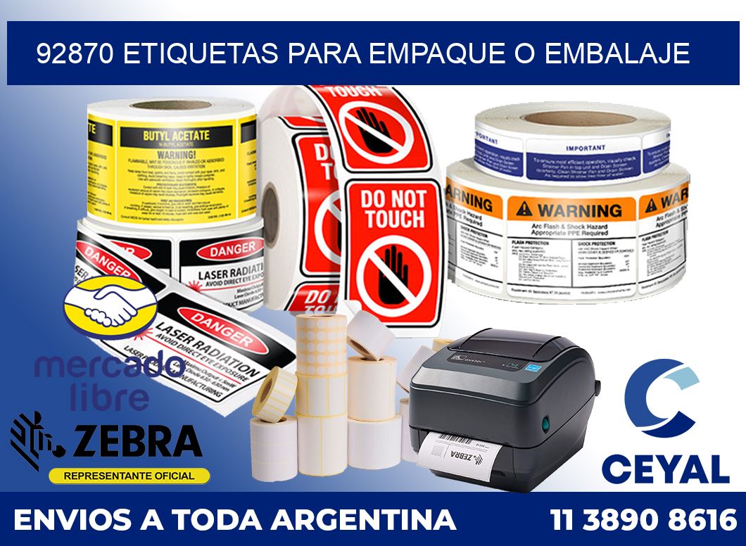 92870 Etiquetas para empaque o embalaje