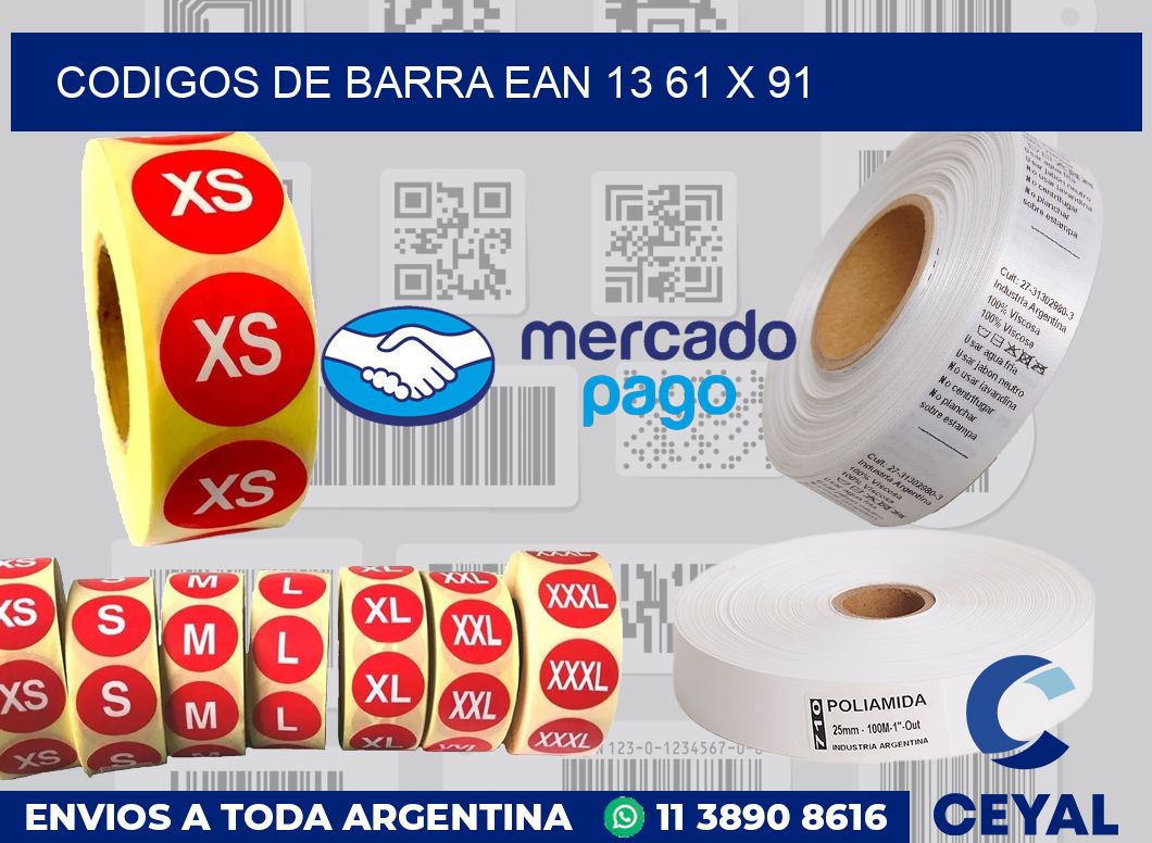 Codigos de barra EAN 13 61 x 91