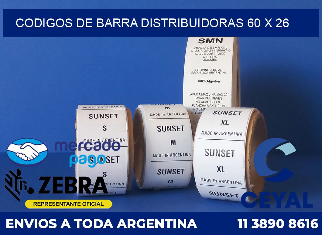 Codigos de barra distribuidoras 60 x 26