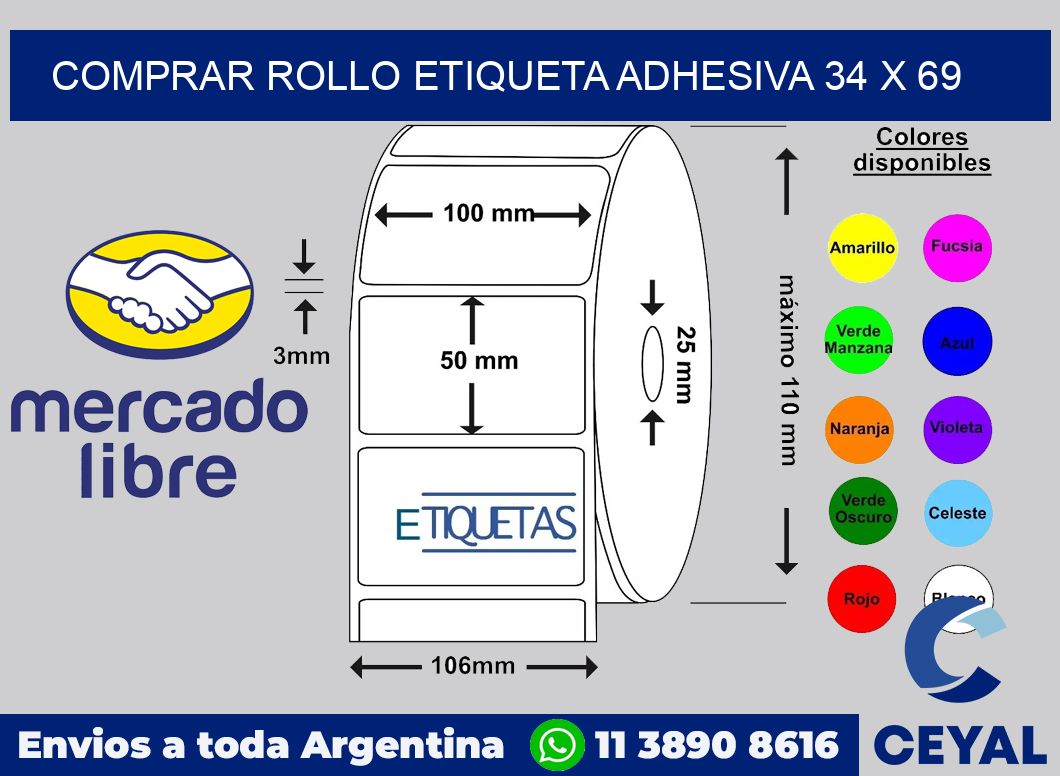 Comprar rollo etiqueta adhesiva 34 x 69