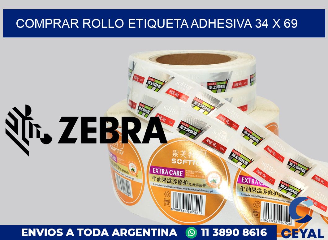 Comprar rollo etiqueta adhesiva 34 x 69