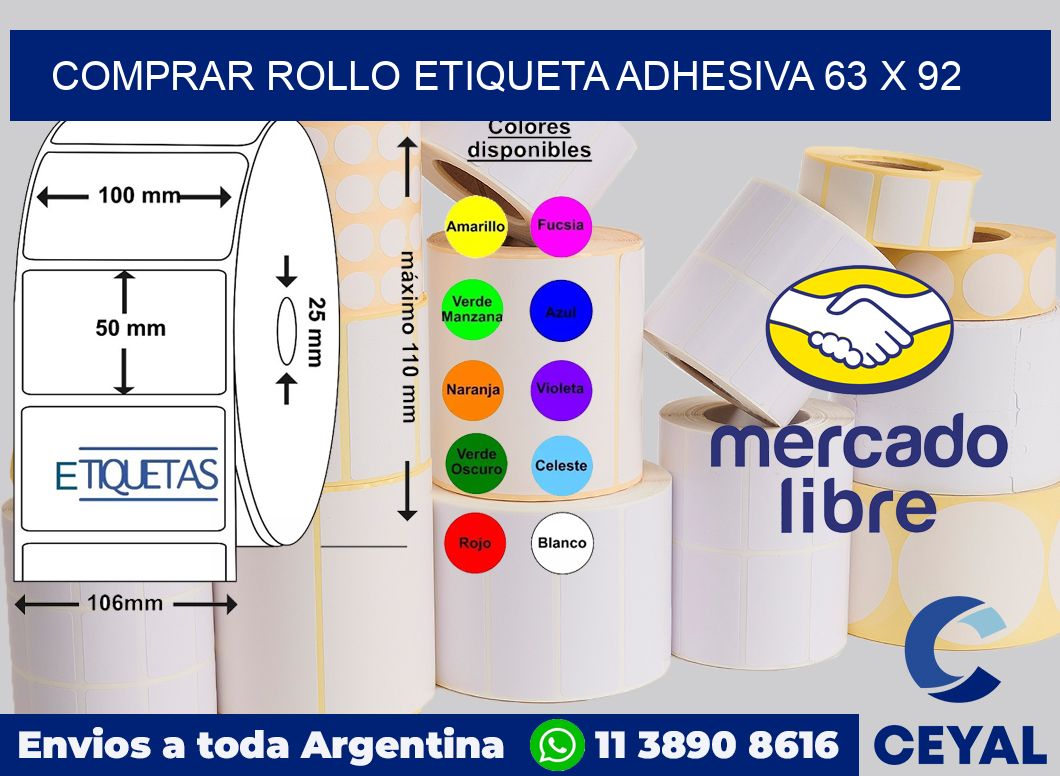 Comprar rollo etiqueta adhesiva 63 x 92