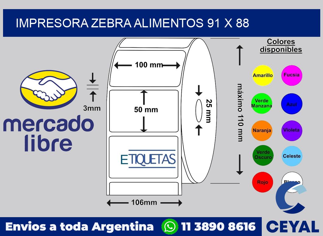 Impresora Zebra alimentos 91 x 88