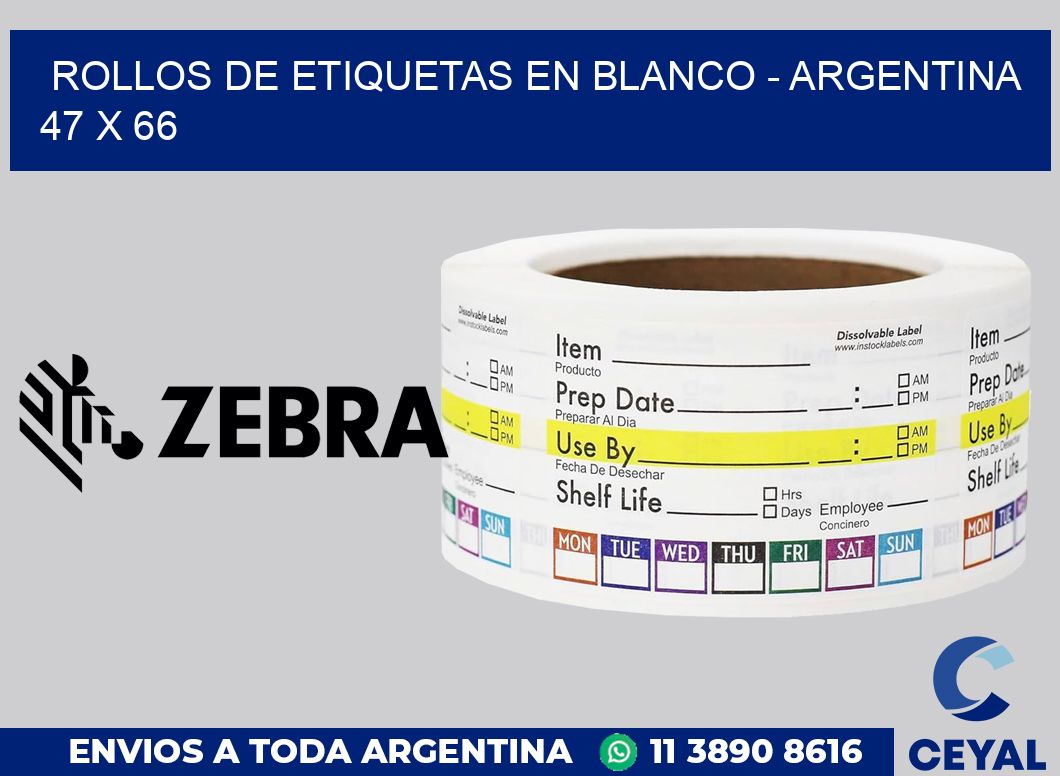 Rollos de etiquetas en blanco - Argentina 47 x 66