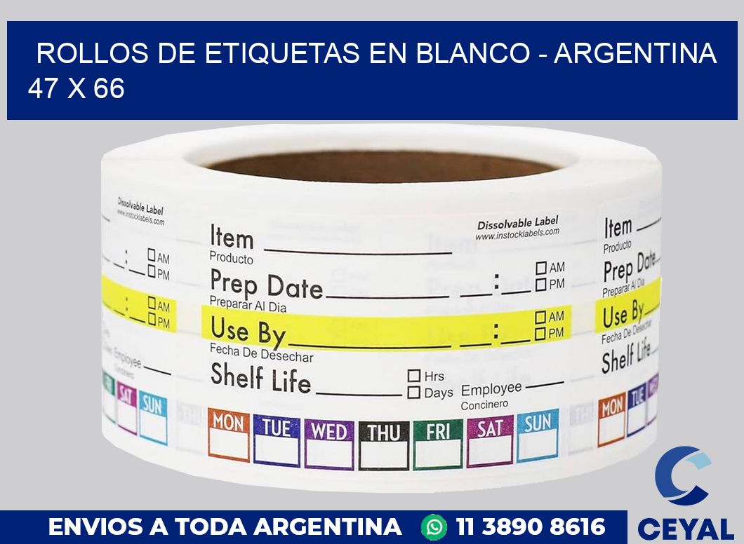 Rollos de etiquetas en blanco – Argentina 47 x 66