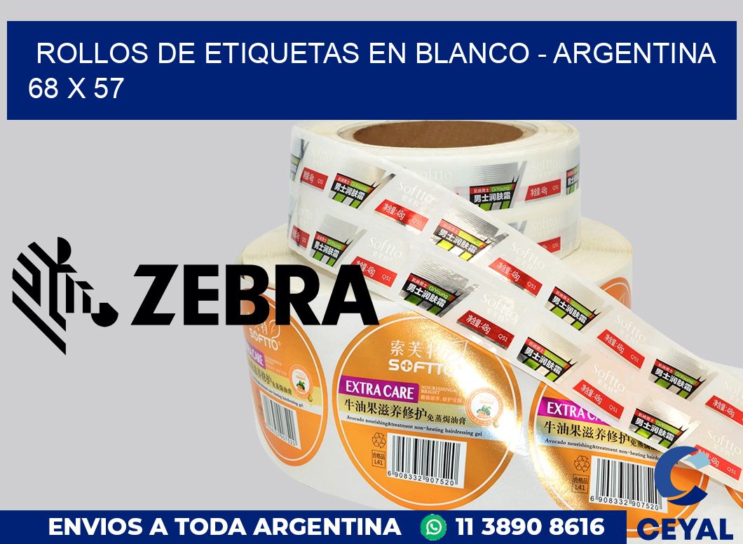 Rollos de etiquetas en blanco - Argentina 68 x 57