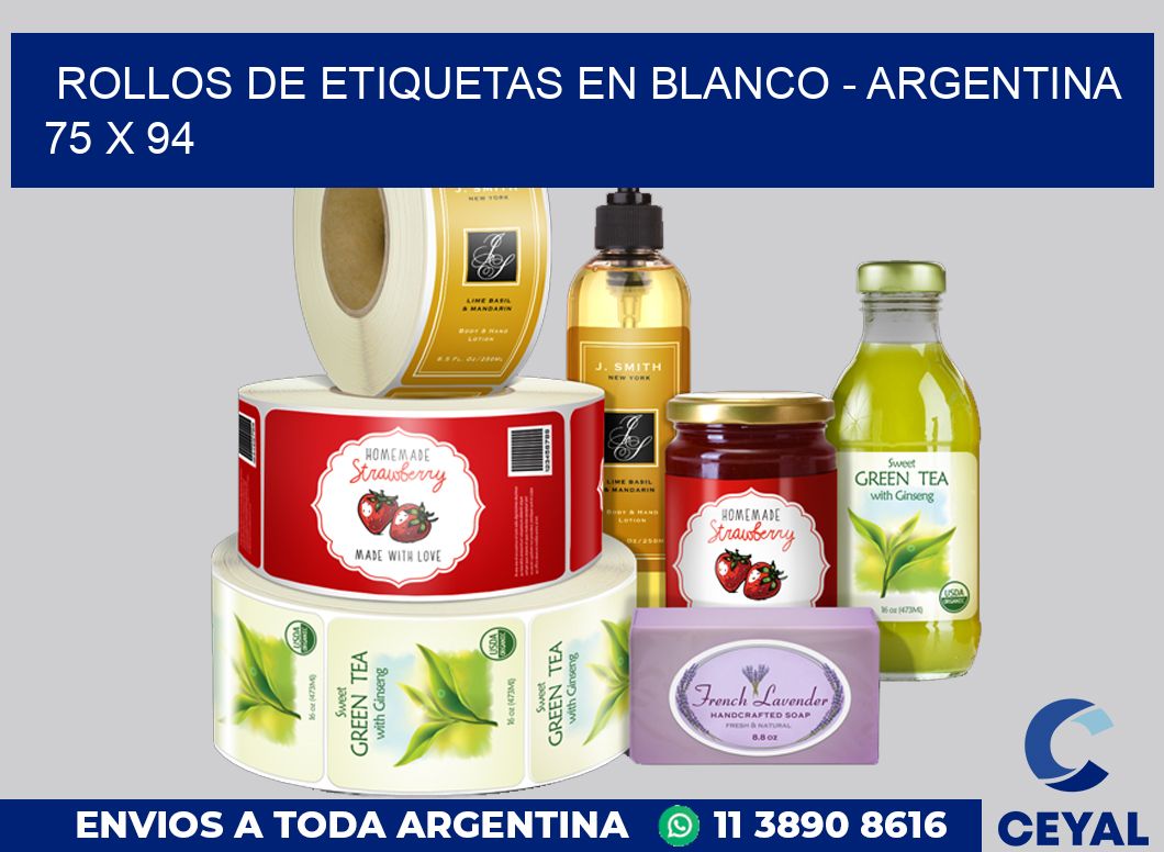 Rollos de etiquetas en blanco – Argentina 75 x 94