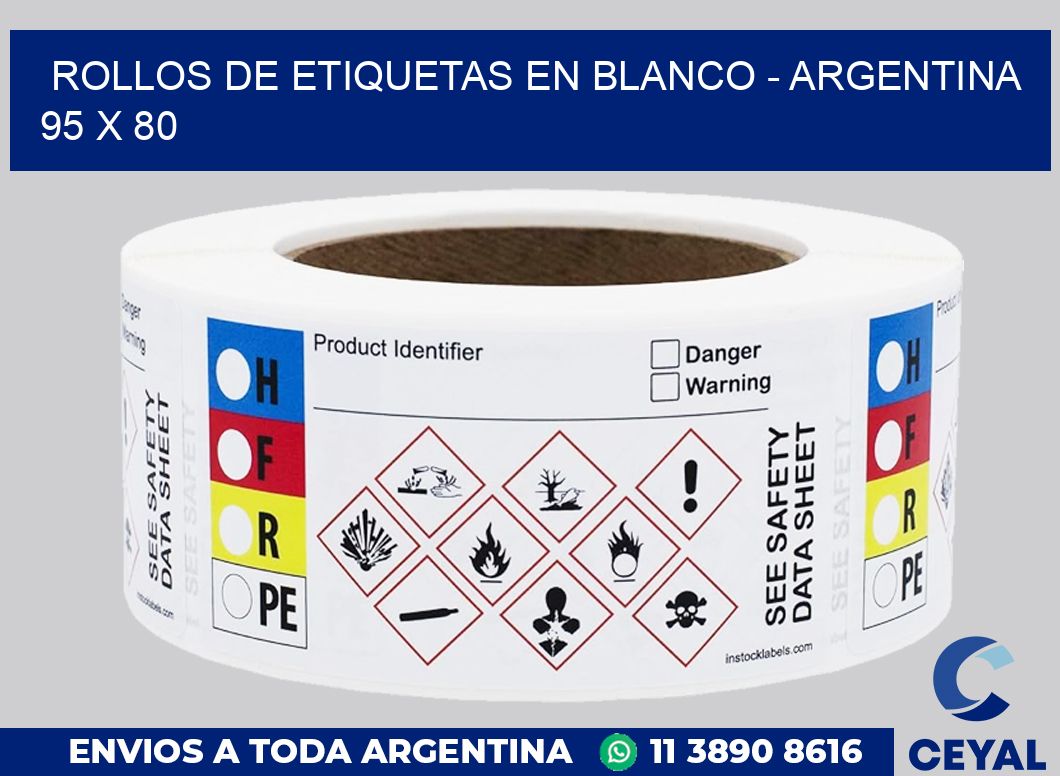 Rollos de etiquetas en blanco – Argentina 95 x 80