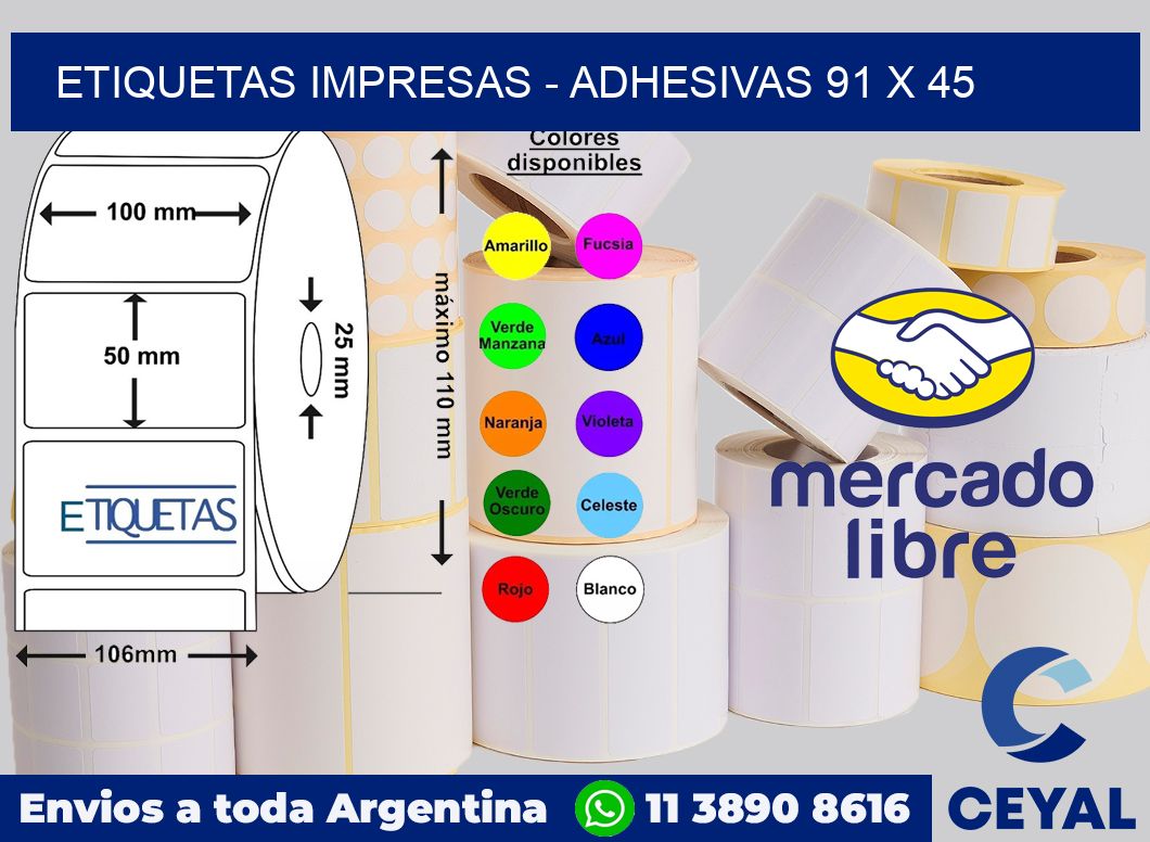 etiquetas impresas - Adhesivas 91 x 45