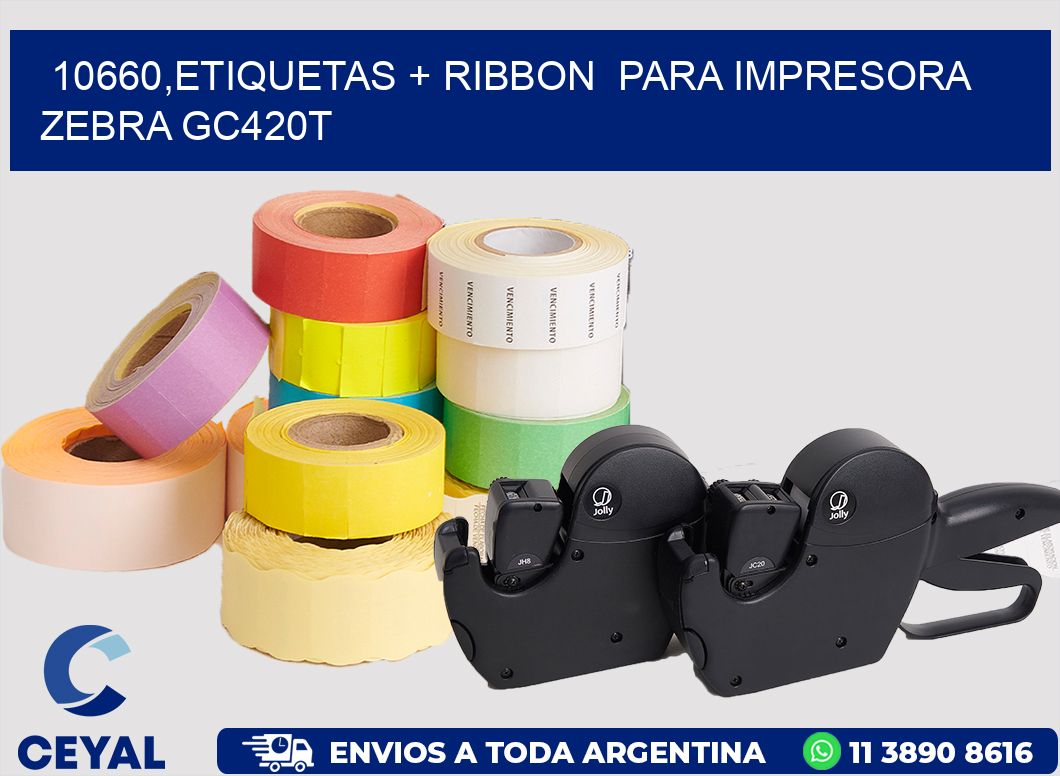 10660,etiquetas + ribbon  para impresora zebra GC420T
