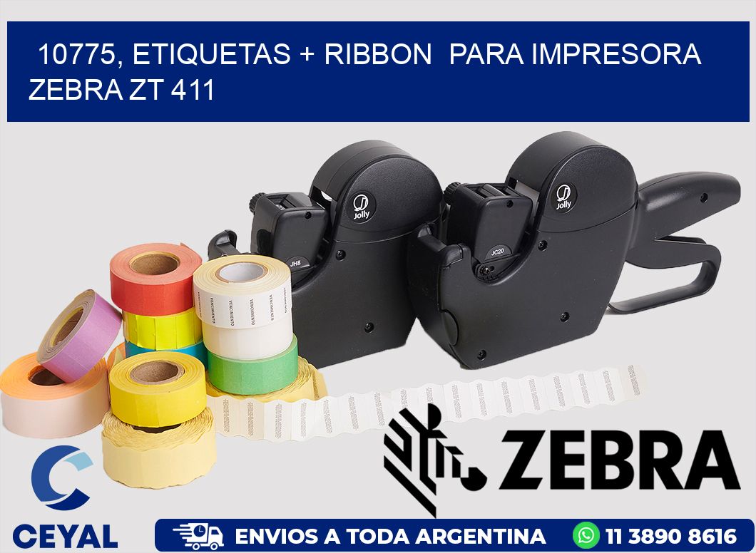 10775, etiquetas + ribbon  para impresora zebra ZT 411