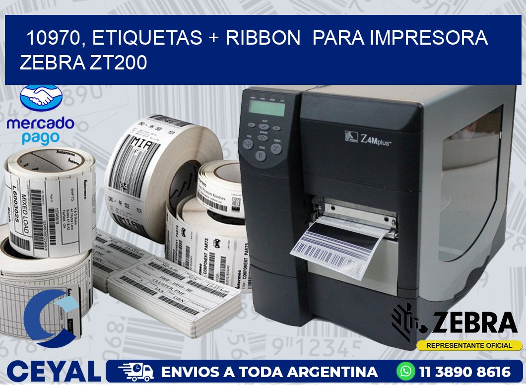 10970, etiquetas + ribbon  para impresora zebra ZT200