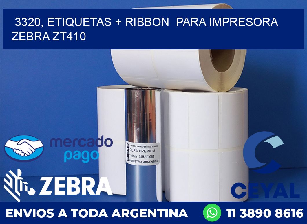 3320, etiquetas + ribbon  para impresora zebra ZT410