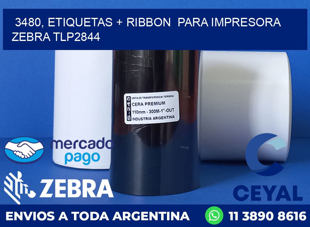 3480, etiquetas + ribbon  para impresora zebra TLP2844