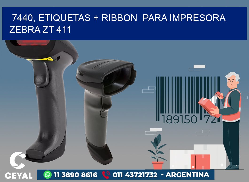 7440, etiquetas + ribbon  para impresora zebra ZT 411
