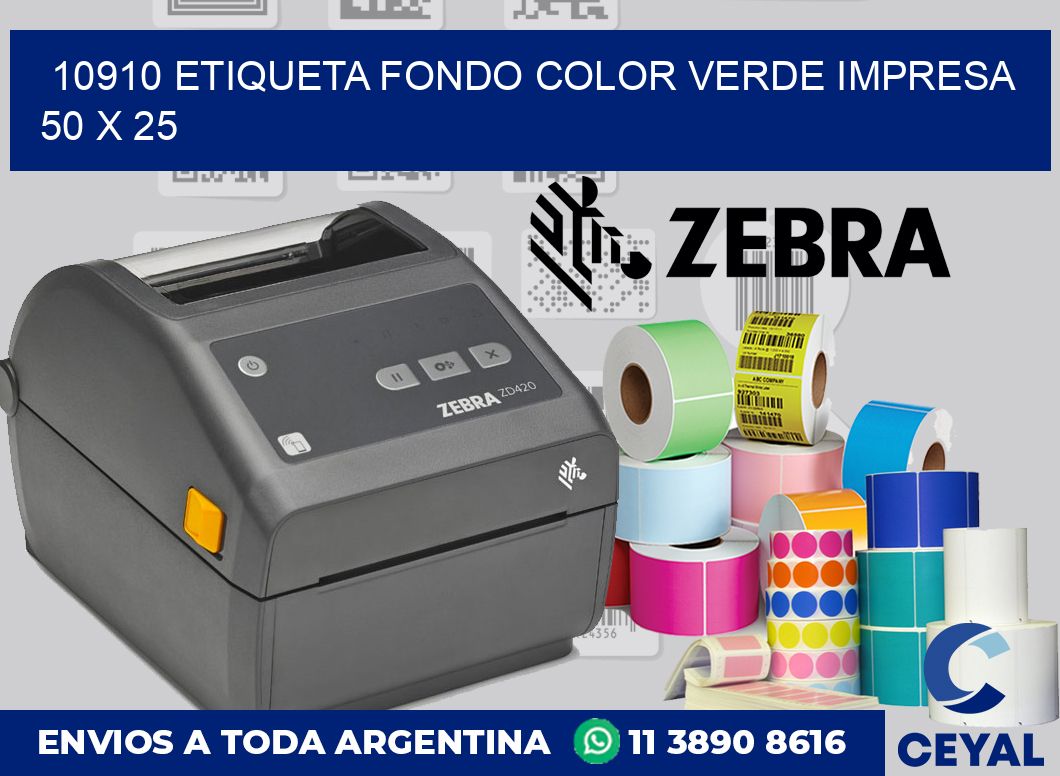 10910 ETIQUETA FONDO COLOR VERDE IMPRESA 50 X 25