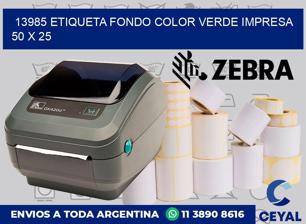 13985 ETIQUETA FONDO COLOR VERDE IMPRESA 50 X 25