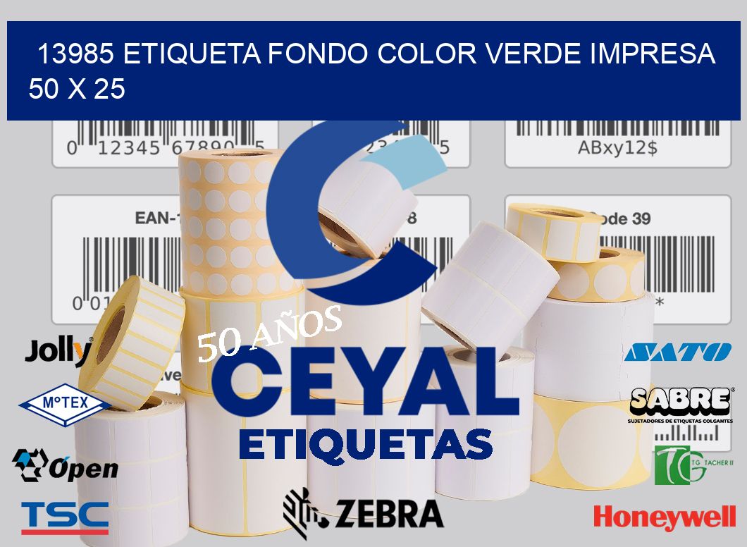13985 ETIQUETA FONDO COLOR VERDE IMPRESA 50 X 25