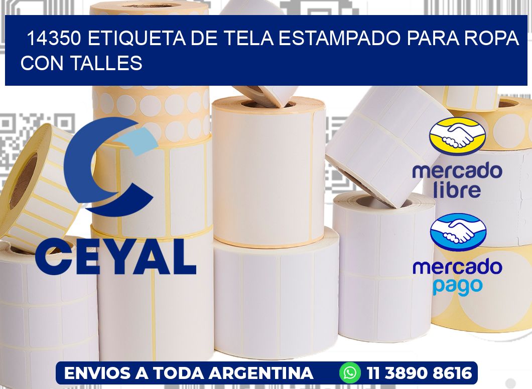 14350 ETIQUETA DE TELA ESTAMPADO PARA ROPA CON TALLES
