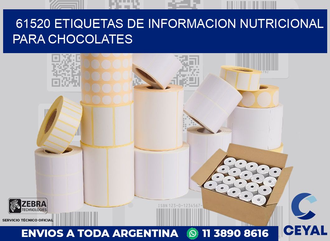 61520 ETIQUETAS DE INFORMACION NUTRICIONAL PARA CHOCOLATES