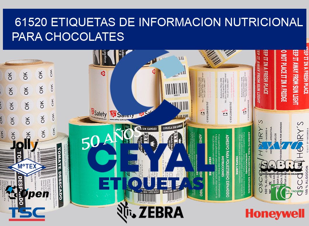 61520 ETIQUETAS DE INFORMACION NUTRICIONAL PARA CHOCOLATES