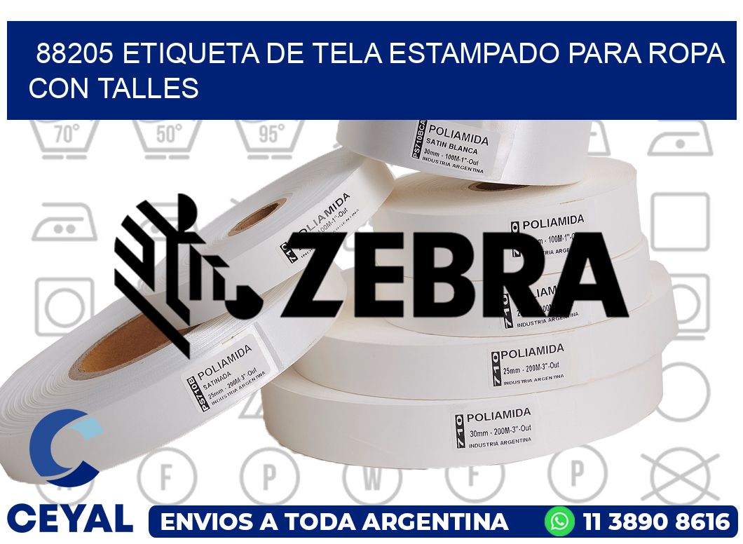 88205 ETIQUETA DE TELA ESTAMPADO PARA ROPA CON TALLES
