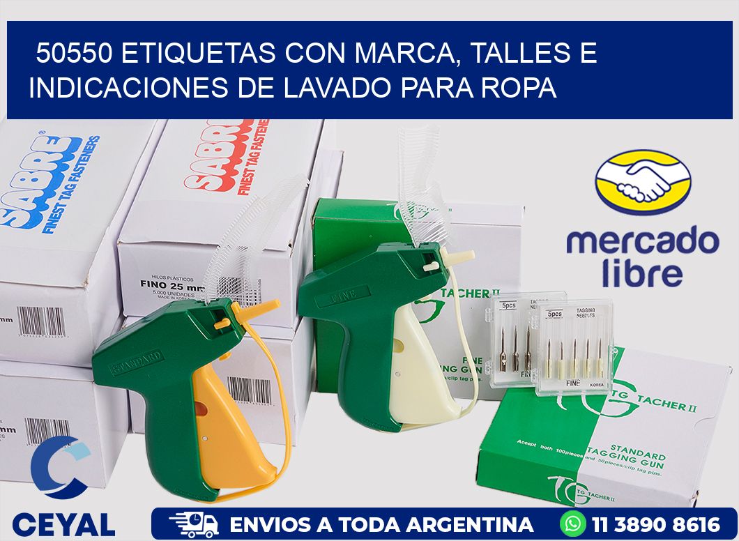 50550 ETIQUETAS CON MARCA, TALLES E INDICACIONES DE LAVADO PARA ROPA