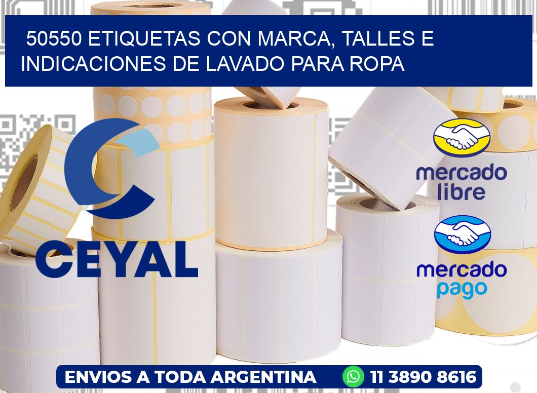 50550 ETIQUETAS CON MARCA, TALLES E INDICACIONES DE LAVADO PARA ROPA