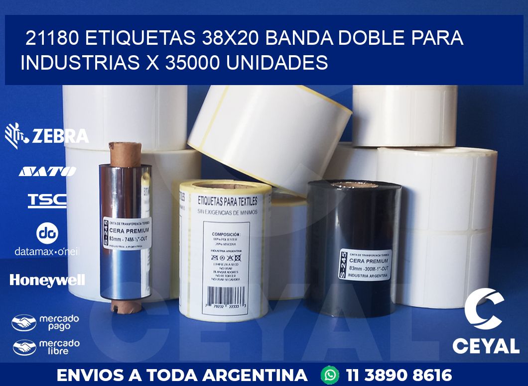 21180 ETIQUETAS 38X20 BANDA DOBLE PARA INDUSTRIAS X 35000 UNIDADES