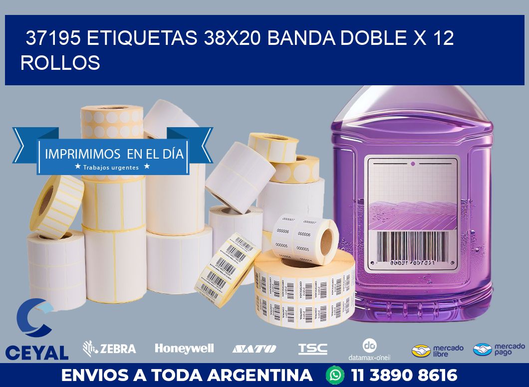 37195 ETIQUETAS 38X20 BANDA DOBLE X 12 ROLLOS