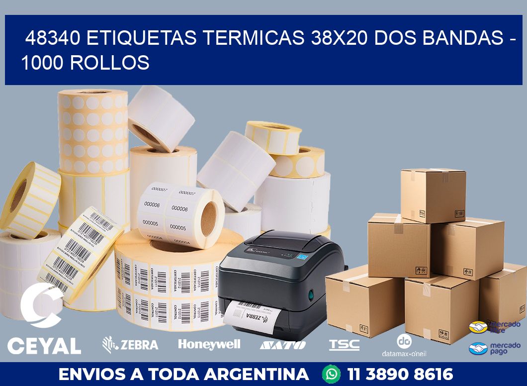 48340 ETIQUETAS TERMICAS 38X20 DOS BANDAS - 1000 ROLLOS