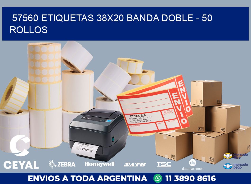 57560 ETIQUETAS 38X20 BANDA DOBLE - 50 ROLLOS