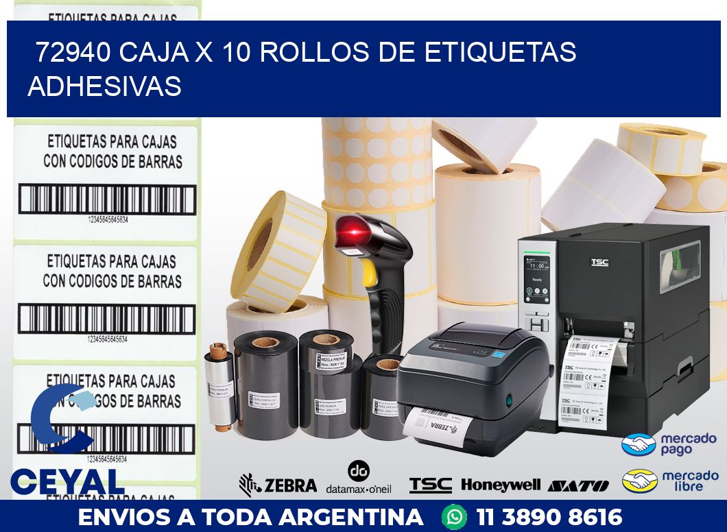72940 CAJA X 10 ROLLOS DE ETIQUETAS ADHESIVAS