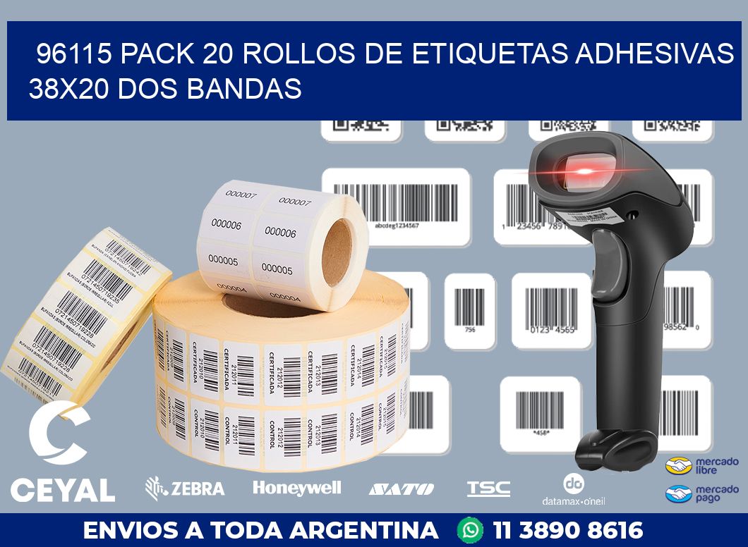 96115 PACK 20 ROLLOS DE ETIQUETAS ADHESIVAS 38X20 DOS BANDAS