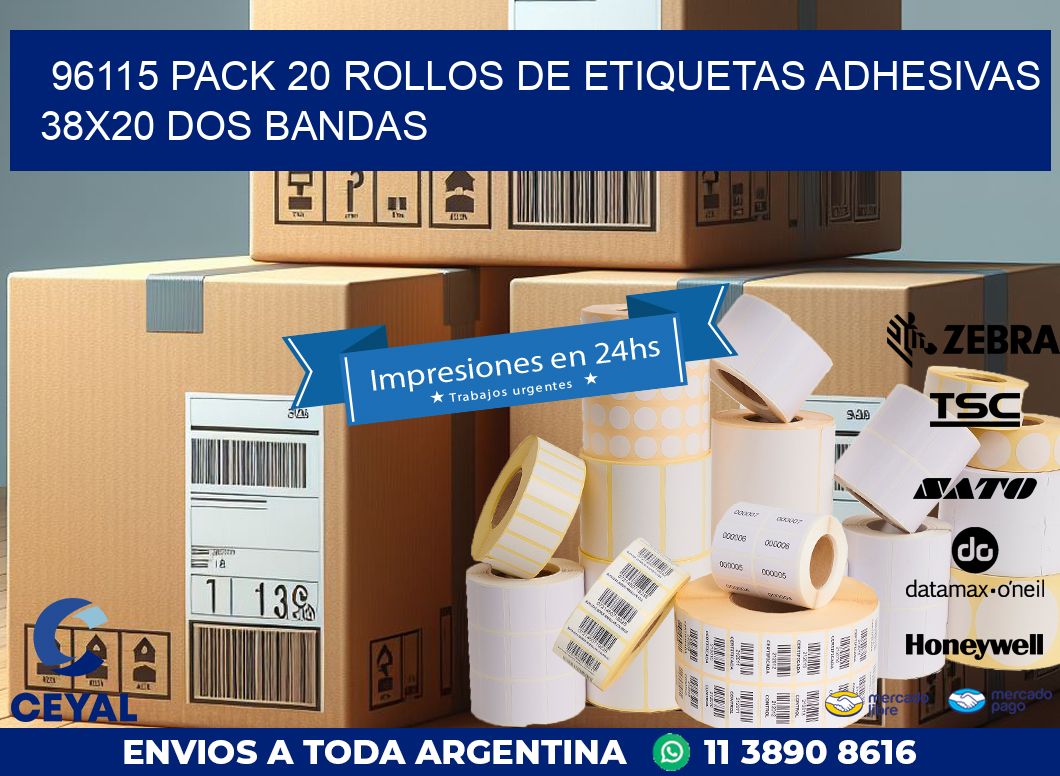 96115 PACK 20 ROLLOS DE ETIQUETAS ADHESIVAS 38X20 DOS BANDAS