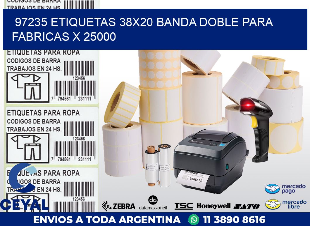 97235 ETIQUETAS 38X20 BANDA DOBLE PARA FABRICAS X 25000