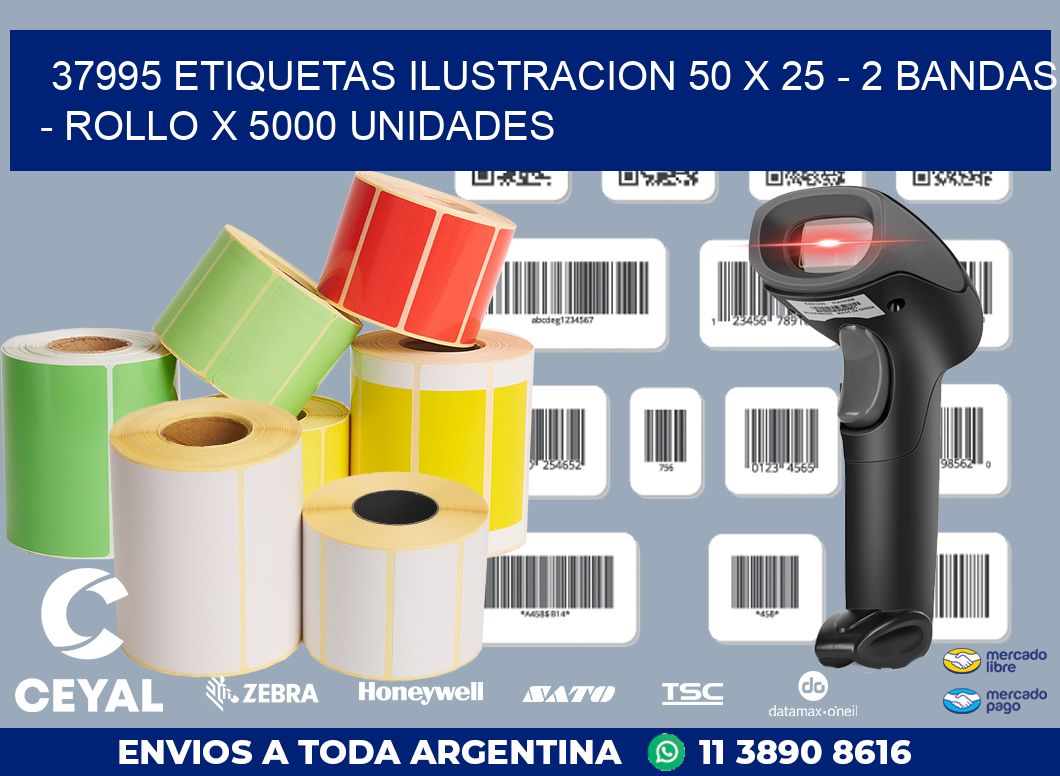 37995 ETIQUETAS ILUSTRACION 50 X 25 - 2 BANDAS - ROLLO X 5000 UNIDADES