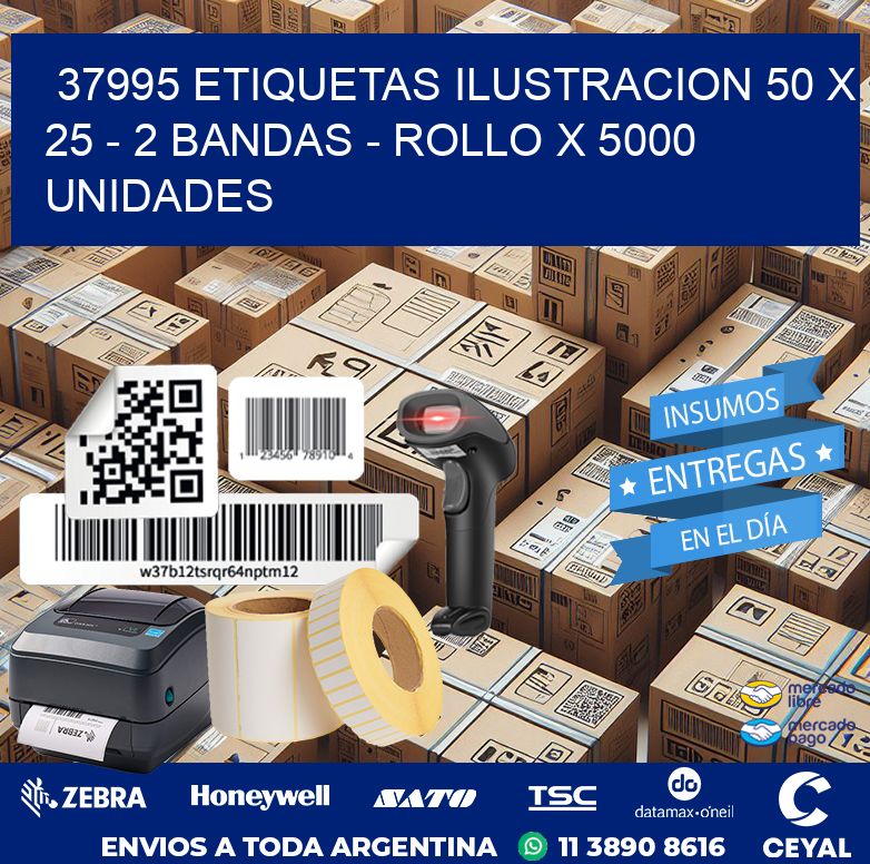 37995 ETIQUETAS ILUSTRACION 50 X 25 – 2 BANDAS – ROLLO X 5000 UNIDADES
