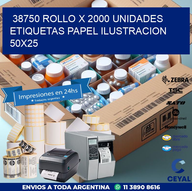 38750 ROLLO X 2000 UNIDADES ETIQUETAS PAPEL ILUSTRACION 50X25