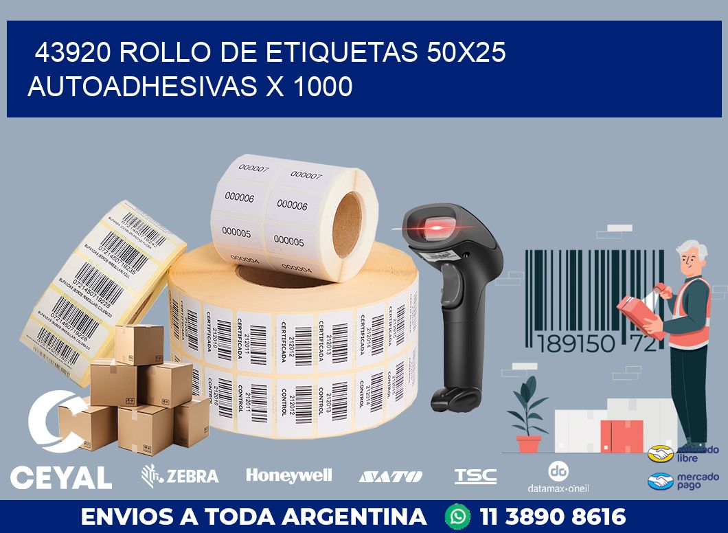 43920 ROLLO DE ETIQUETAS 50X25 AUTOADHESIVAS X 1000