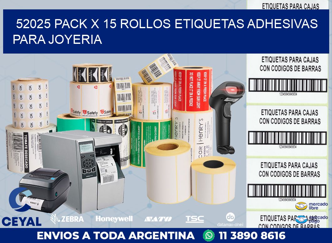 52025 PACK X 15 ROLLOS ETIQUETAS ADHESIVAS PARA JOYERIA