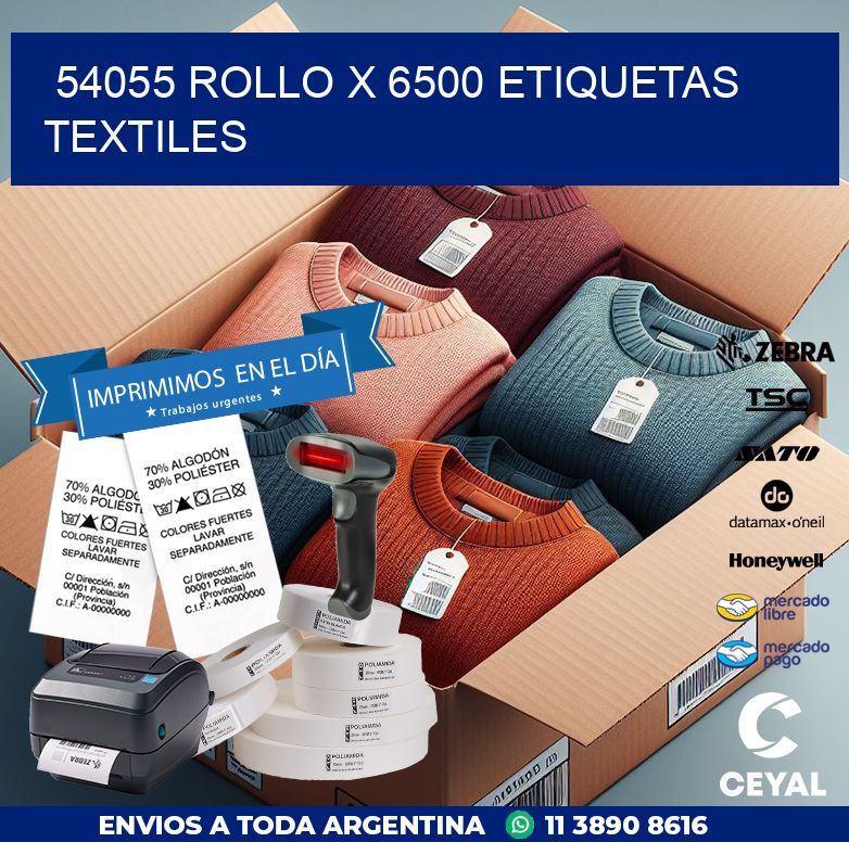 54055 ROLLO X 6500 ETIQUETAS TEXTILES