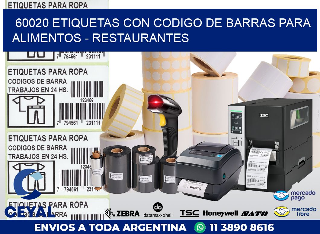 60020 ETIQUETAS CON CODIGO DE BARRAS PARA ALIMENTOS – RESTAURANTES